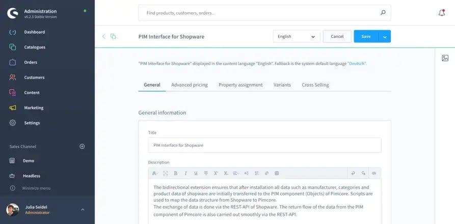 Pimcore_PIM_Interface_ Shopware Administration_EN